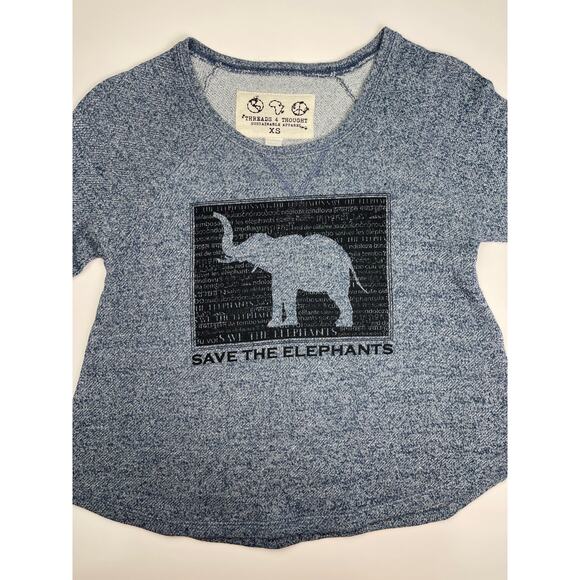 Threads 4 Thought Save the Elephants Recycled Long Sleeve Shirt Blue XS - Picture 6 of 8